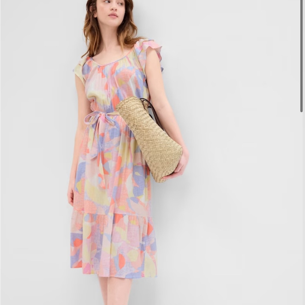 GAP Ruffle Sleeve Floral Abstract Midi Dress Medium